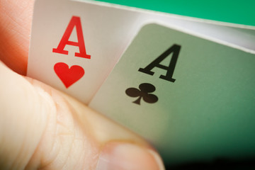 Two aces in a hand playing poker