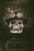 Steampunk Halloween Skull With Bowler Hat And Goggles Grunge Eff