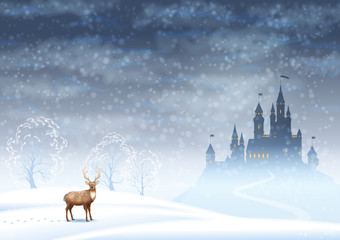 Wall Mural - Christmas Landscape Winter Castle