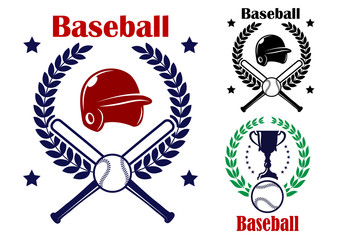 Wall Mural - Three Baseball emblems or badges