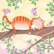 Illustration of a funny cat sleeping on the tree