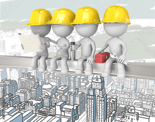 Atop a Skyscraper.Construction workers sitting on a Crossbeam Poster