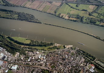 Wall Mural - River and the city. View from the plane.