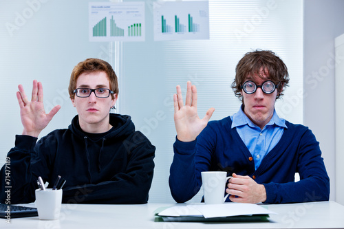 Fotografía two very nerd brains office workers