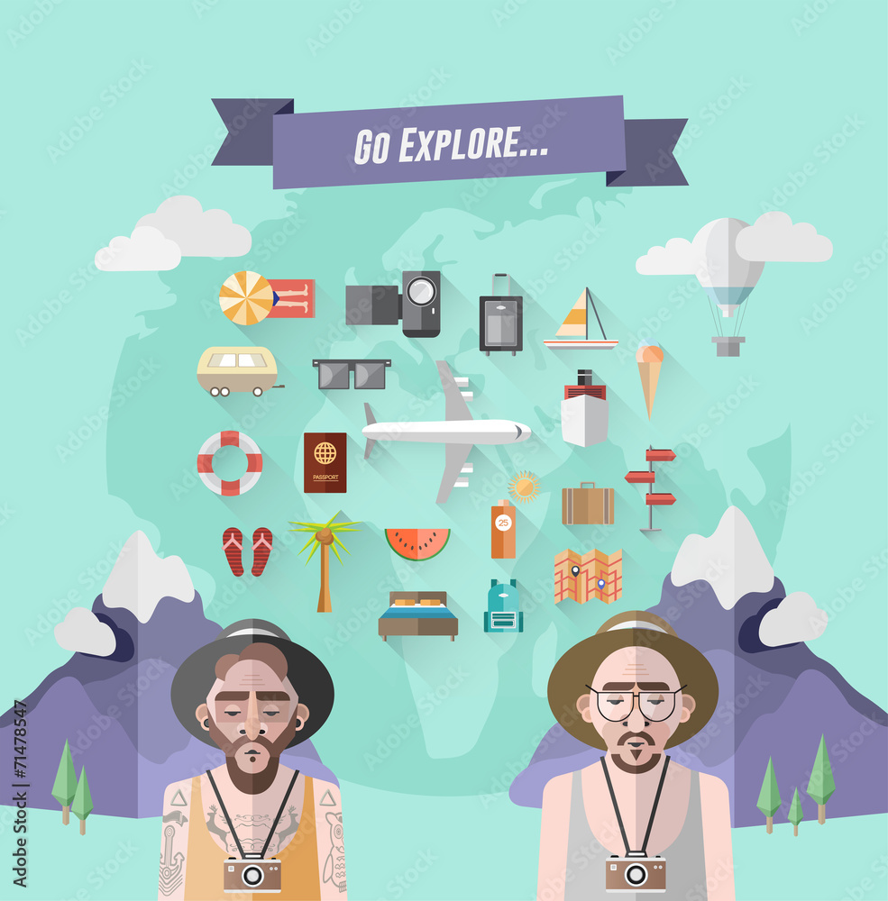 International explorer vector with earth and illustrations Stock Vector ...