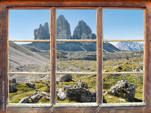 Obraz w ramie Blick aus dem Fenster - Drei Zinnen