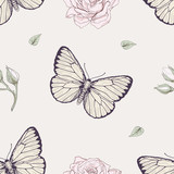 butterfly and rose seamless pattern