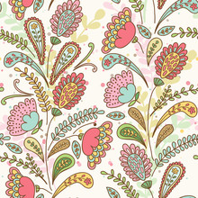 Vector Seamless Hand-drawn Pattern With Decorative Flowers And L