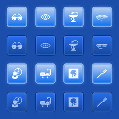 Wall Mural - Medicine icons for web on blue buttons.