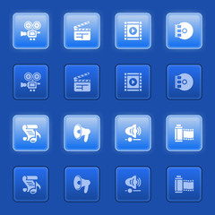 Canvas Print - Audio video icons for web on blue buttons.