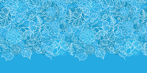 Wall Mural - Vector blue field floral texture horizontal border seamless