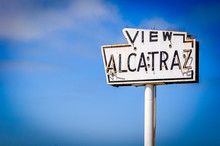 Broken Old And Abandoned Sea-side Neon Sign Reads View Alcatraz