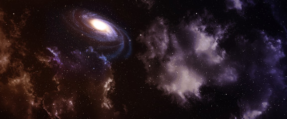 Wall Mural - space panorama with nebula and galaxy.