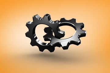 Poster - Composite image of linking chrome cog and wheel