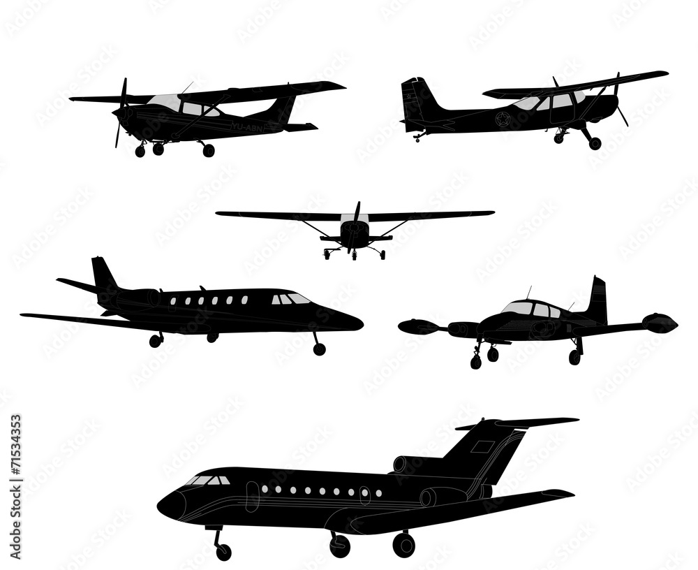 airplane silhouettes - vector - obrazy, fototapety, plakaty 