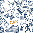 Run icons seamless pattern set in doodle style, hand drawing