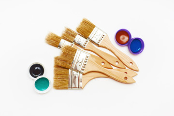 Wall Mural - Set of five new renovation brushes with paint