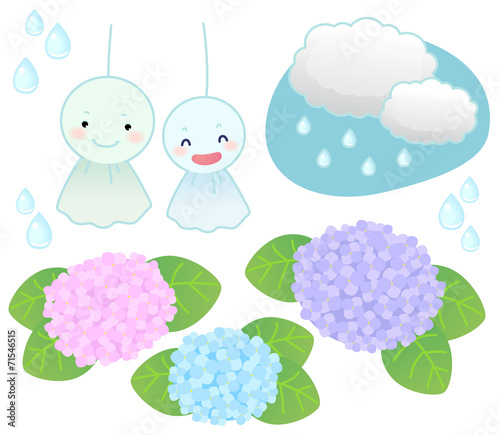 てるてる坊主 紫陽花 雨 Stock Vector Adobe Stock