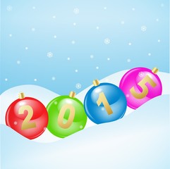Wall Mural - Glass christmas balls with 2015 numbers lying on a snow in a row