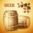 beer keg  for label, package.vintage barrel . hop