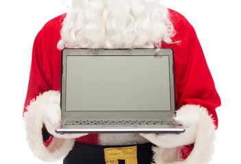 Wall Mural - close up of santa claus with laptop