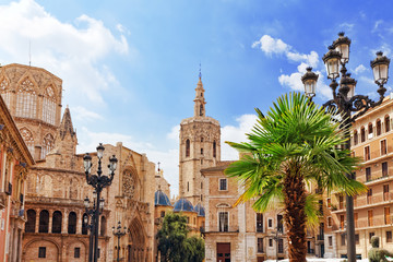 square of saint mary's and valencia cathedral temple in old tow