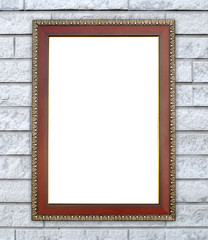 Poster - wood frame on brick stone wall