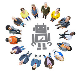 Fototapete - Multiethnic People Looking Up with Technology