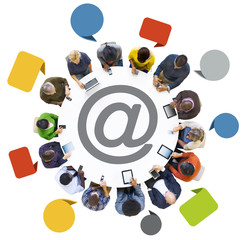 Fototapete - Multiethnic Group of People with @ Symbol