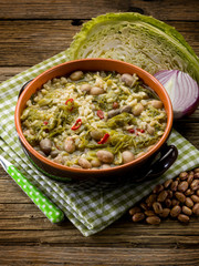 Wall Mural - soup with rice savoy cabbage and beans