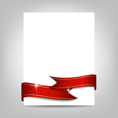 Poster - Christmas flyer template, paper banner with red ribbon