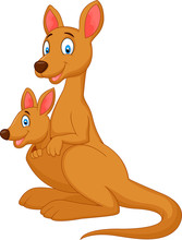 Cartoon Red Kangaroo Carrying A Cute Joey