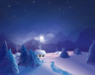 vector night winter scene.