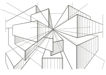 abstract architectural sketch of boxes in perspective