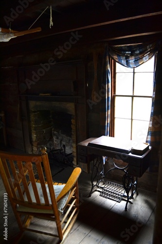 Inside Log Cabin With Rocking Chair By Window Buy This Stock