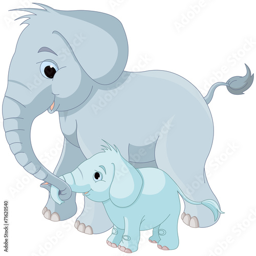 Naklejka - mata magnetyczna na lodówkę Cute elephant family