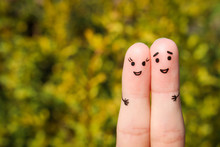 Finger Art Of A Happy Couple. A Man And A Woman Hug