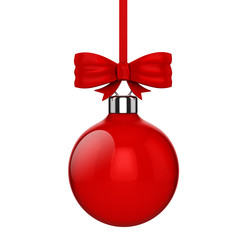 Wall Mural - 3d Christmas ball ornaments with red ribbon and bows