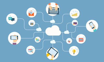 Poster - business online network on  cloud device application vector
