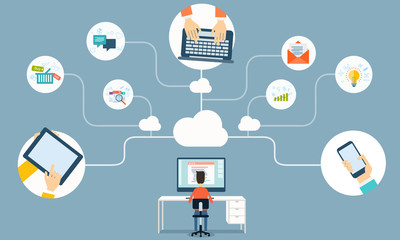 Poster - vector cloud network  for business working  online