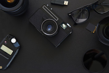 top view of workplace photographer