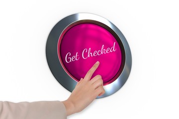 Poster - Hand pressing pink button for breast cancer awareness