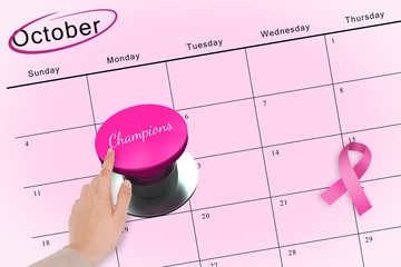 Poster - Hand pushing pink button for breast cancer awareness