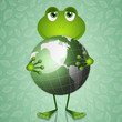 Funny frog with green earth