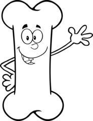 Wall Mural - Black And White Funny Bone Cartoon Mascot Character Waving