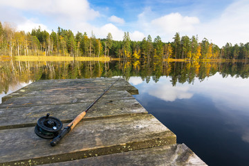 Autumn fly fishing in the lake