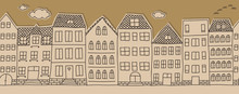 Horizontal Seamless Doodle Houses Pattern