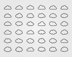 Big vector set of thirty-six cloud shapes