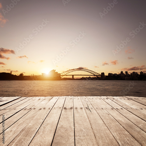 Photo wooden board and Sydney landmarks