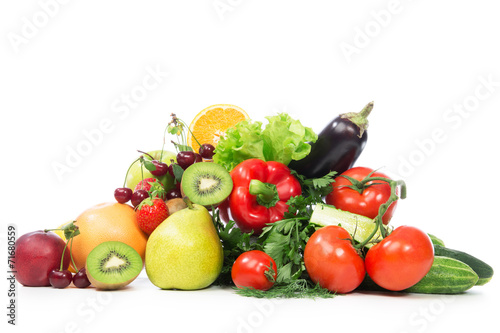 Naklejka - mata magnetyczna na lodówkę Diet weight loss breakfast concept fruits and vegetables